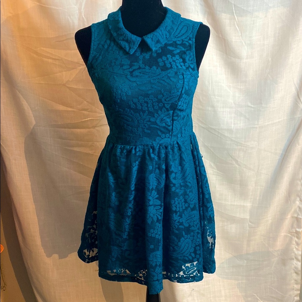 Blue A-line Cocktail Dress with Peter Pan Collar